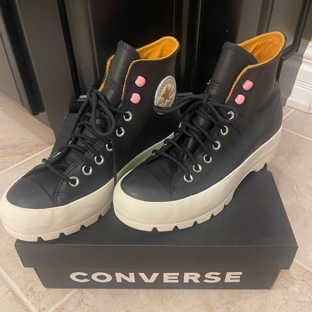 Converse Black and Pink High-Top Sneakers